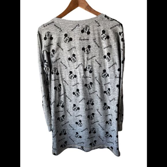 DISNEY long sleeve grey scoop neck Mickey Mouse night gown in kangaroo pocket - Picture 2 of 9